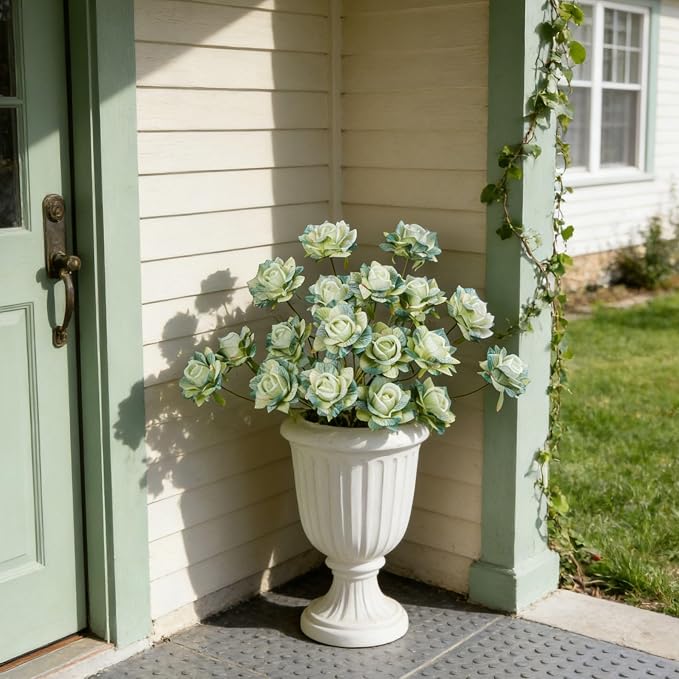 INXUGAO Artificial Flowers Fake Roses for Outdoor, 6Pcs 28" Long Stem Silk Roses for Wedding Indoor Outside Party Decor, Realistic Faux Bouquet for Tall Vase Planter (Green)