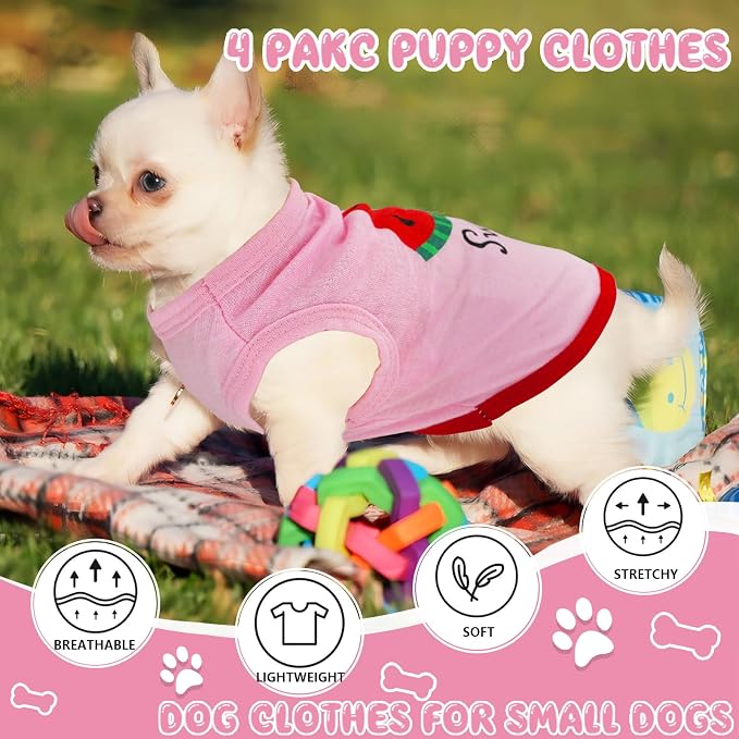 4 Pieces Dog Clothes for Small Dogs Summer Autumn Puppy Clothes Cute Soft Pet Dog Shirts Chihuahua Teacup Dog Cat Clothing Pink Costume (X-Small)