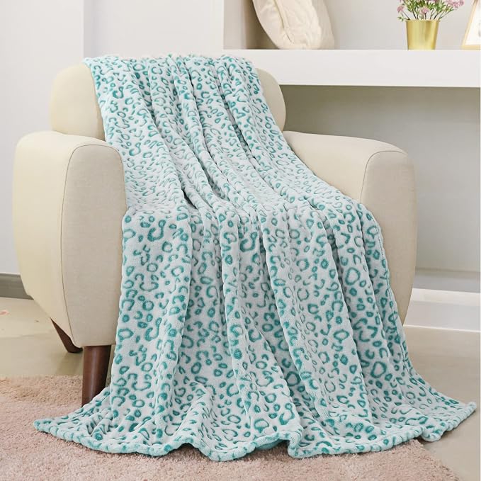 Flannel Fleece Throw Microfiber Blanket with 3D Cheetah Print, 90"X90", Lake Blue