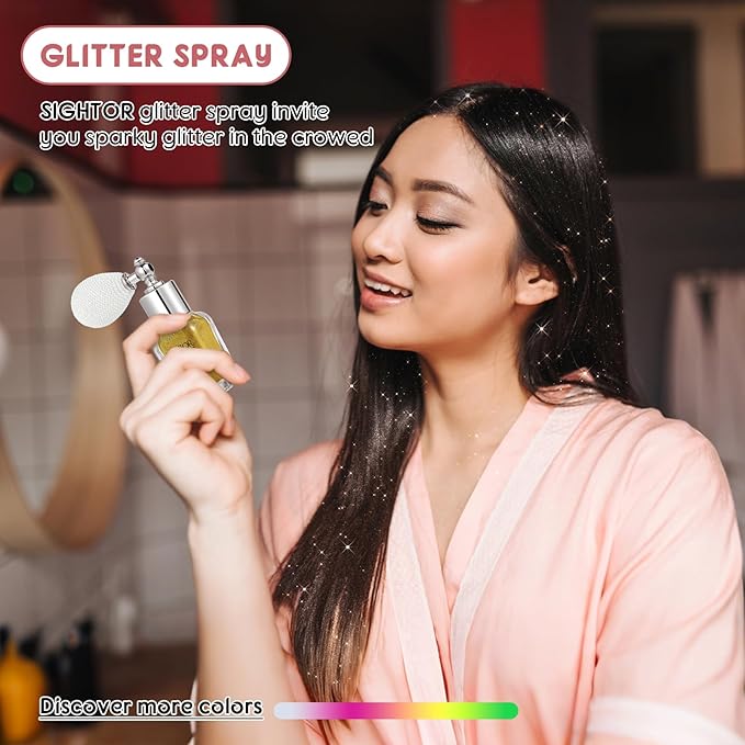 SIGHTOR Body Glitter Spray, 30ML Shiny Spray for Body Hair Face Clothing, Highlighter Powder Spray Shimmer Sparkle Pearl Powder Makeup Nail Art Spray for Stage Makeup Party (Gold)