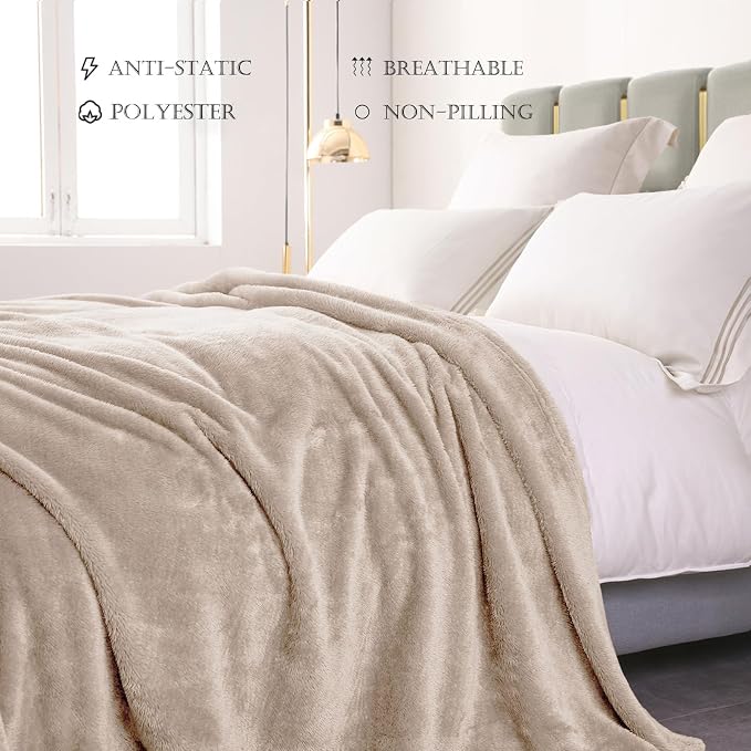 Exclusivo Mezcla Fuzzy Plush Fleece Bed Blanket Queen Size, Camel | 90x90 Inches, Super Soft and Cozy Bed Blanket, Fluffy Decorative Bedding for Livingroom, Bedroom, All Season