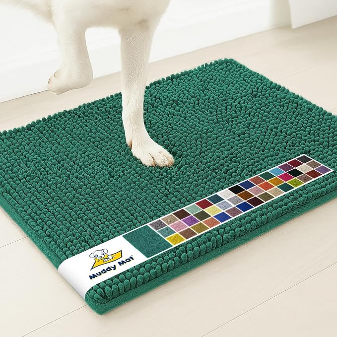 Muddy Mat® | Super Water Absorbent Door Mat Indoor, Microfiber Quick Dry Chenille Entryway Rug, Slip Resistant Front Door Mat, Indoor Mats for Entryway, Machine Washable Pet Rug, Slate Blue 24" x 60"
