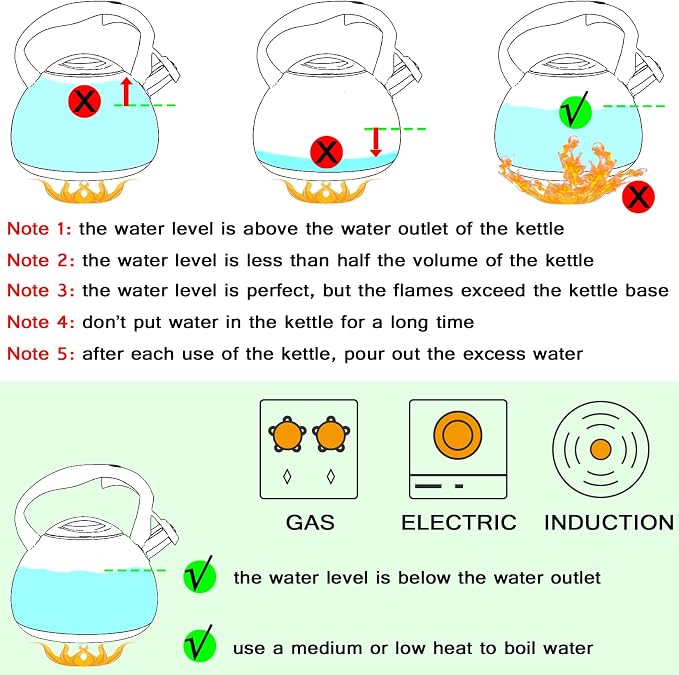 GGC Tea Kettle for Stove Top, Loud Whistling Kettle for Boiling Water Coffee or Milk, 3.1 Quart 3L Heavy Stainless Steel Black Kettle with Wood Pattern Handle, Unique Button Control Kettle Outlet