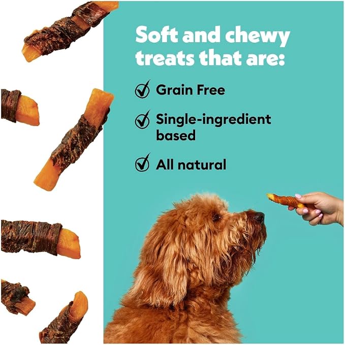 Wiggles & Wags Twists Dog Treats, Beef & Sweet Potato, Soft and Chewy, Grain Free, All Natural, 16 oz with DN Essentials Waste Bag Dispenser & Roll