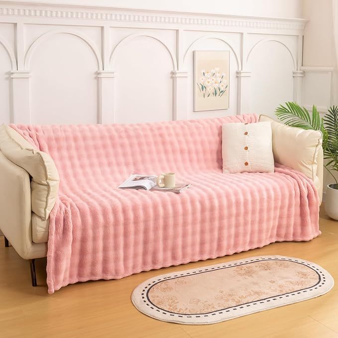 YUSOKI 3D Fleece Bubble Twin Size Blanket, Light Pink, 60"x80" | Ultra Soft, Non-Shedding, Lightweight for All Season Use, stays fluffy after repeated washes, Perfect Gifts, Machine Washable