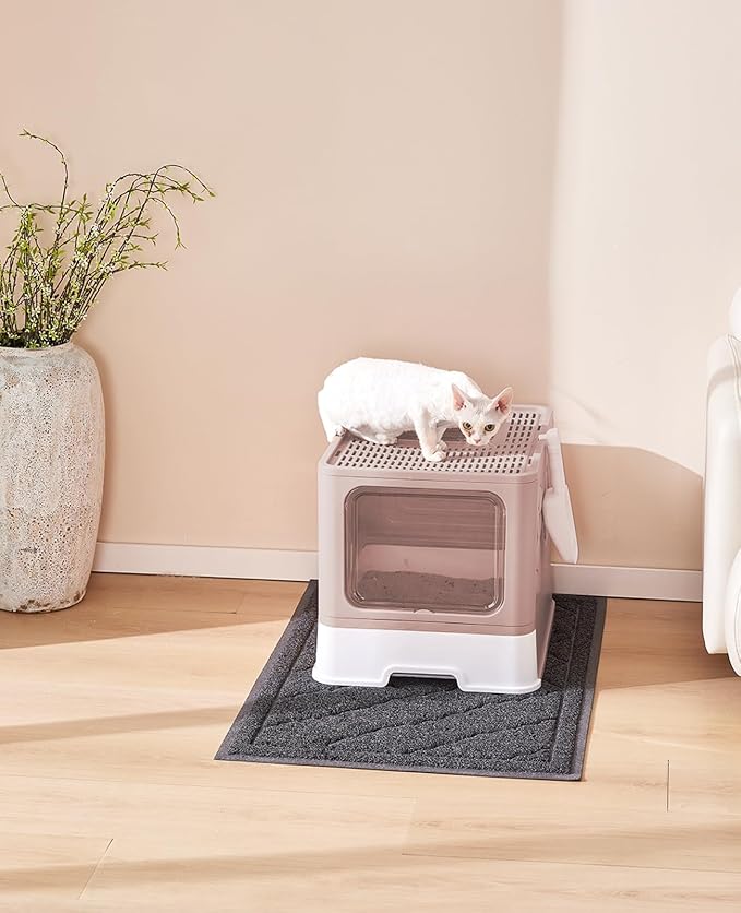 Medario Cat Litter Box with X-Large Litter Mat and Scoop(Upgrade Coffee) | Large Covered Litter Box with Lid, Enclosed Kitty Box,Front Top Entry Exit, Odor Control Easy to Clean