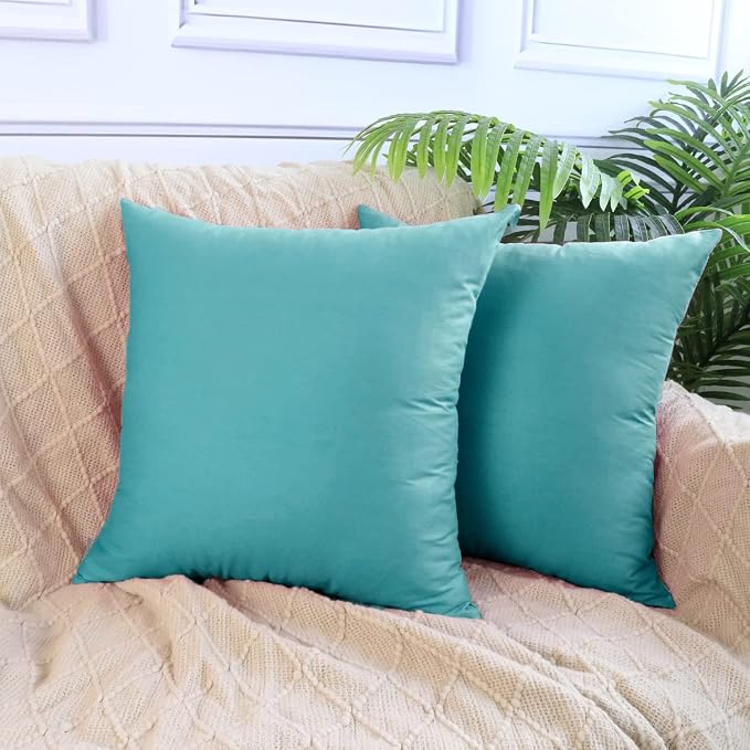 Thmyo 4-Pack 100% Cotton Comfortable Solid Decorative Throw Pillow Case Square Cushion Cover Pillowcase Sublimation Blank Pillow Covers DIY Throw Pillowcase for Sofa Bedroom(24x24 inch/ 60x60cm,Green)