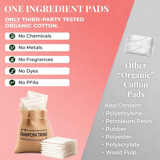 Tampon Tribe Organic Cotton Pads for Women Variety Pack | 84 Absorbent Period Pads with Wings | 100% Organic Cotton, Hypoallergenic, Metal and Chemical-Free with Anti-Leak Edges | 84 Count - Variety