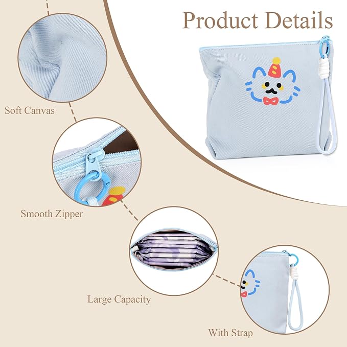 Canvas Period Pouch Soft First Period Kit Bag Small Discreet Menstrual Cup Pad Pouch Cute Sanitary Napkin Storage Bag Tampon Holder Multi-purpose Feminine Bag Geen