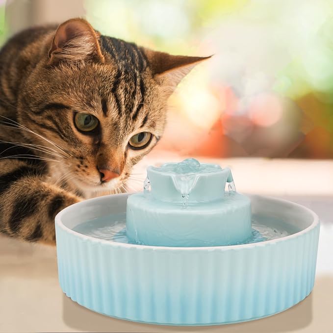 Wonder Creature Ceramic Cat Water Fountain, Stable Cupcake Design, 71oz | 2.1L Pet Fountain with Anti-Tip Ceramic Design, 2 Quiet Pumps, 360° Water Flow, 3 Filters for Cats and Dogs