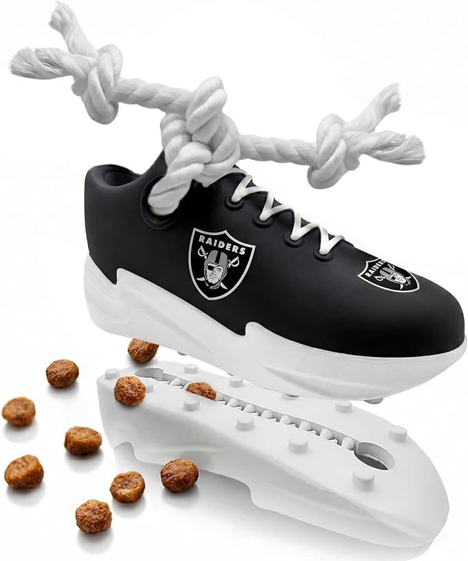 Pets First NFL Las Vegas Raiders Cleat Sneaker Spike Dog Toy, Football Treat Dispenser Chew Toy for Dogs, Interactive Rope Tug Toy, Slow Feeder Natural Rubber Dog Toy with Official Team Logo