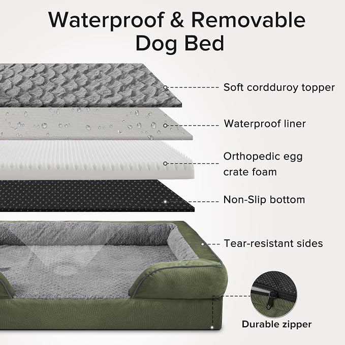 Jumbo Orthopedic Dog Bed for Extra Large Dogs, Waterproof, Egg-Crate Foam Dog Couch Bed with Washable Removable Cover, Waterproof Lining and Nonskid Bottom