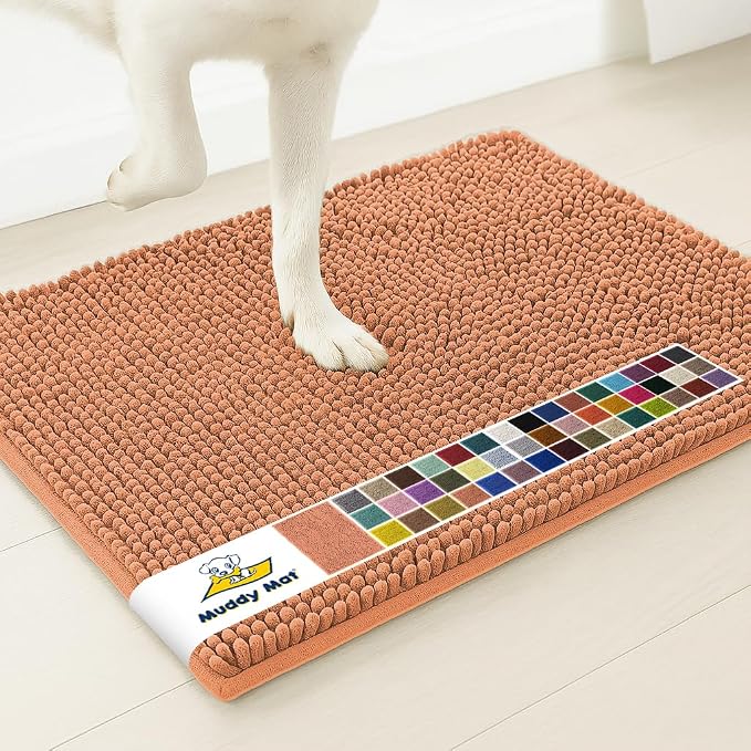 Muddy Mat® | Super Water Absorbent Door Mat Indoor, Microfiber Quick Dry Chenille Entryway Rug, Slip Resistant Front Door Mat, Indoor Mats for Entryway, Machine Washable Pet Rug, Peach 36" x 72"