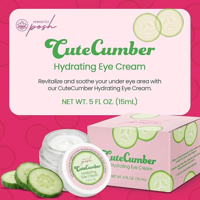 Perfectly Posh - CuteCumber Hydrating Eye Cream - Under Eye Moisturizer with Cucumber, Aloe, and Hyaluronic Acid for Refreshed-Looking Skin - 15ml