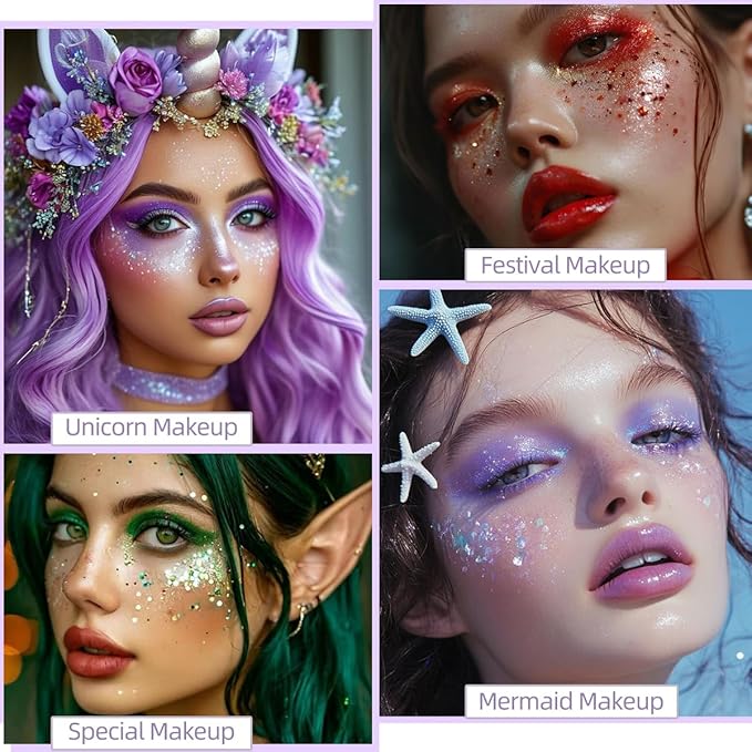 Christmas Body Glitter Colorful Face Glitter Gold Hair Glitter Gel Green Face Paint Rave Red Makeup Glitter Festival Face Gems 6 Shapes Chunky Glitter Gel for Women Girls