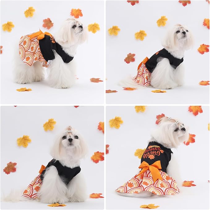 CuteBone Dog Mesh Dress Thanksgiving Puppy Sundress Pet Outfit Summer Fashion for Small Dogs Girl Cat Clothes
