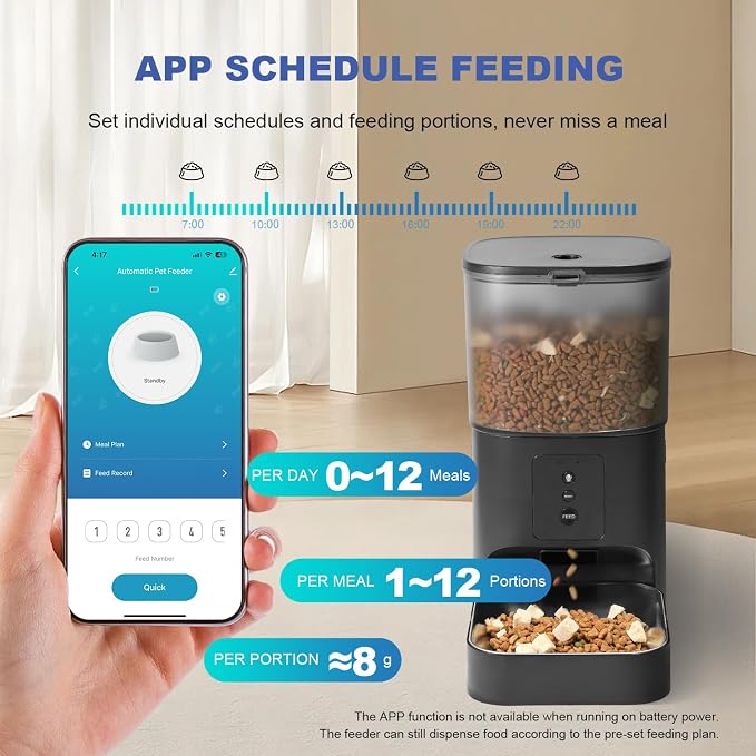 2.4G/5G Automatic Cat Feeder, 4L WiFi Food Dispenser with 10s Voice Recorder, Pet Feeder up to 10 Meals per Day, Timed Cat Feeder with Dry Food Sealed Ring