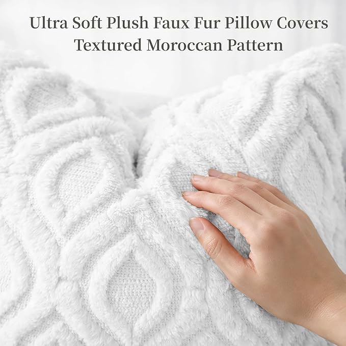decorUhome Faux Fur Plush Soft White Throw Pillow Covers 26x26 Set of 2 | Wool Solid Fall Couch Pillow Covers, Accent Modern Farmhouse Neutral Decorative Square Pillow Cases for Sofa Bed Living Room