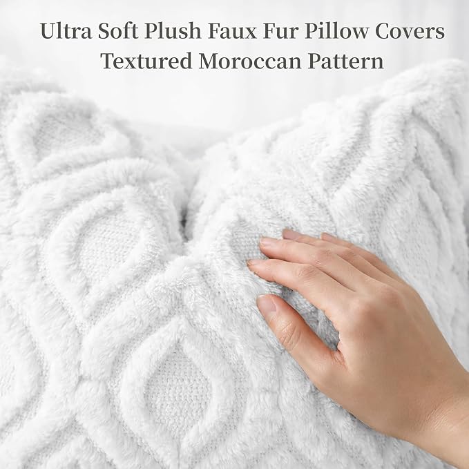decorUhome Faux Fur Plush Soft White Throw Pillow Covers 12x20 Set of 2 | Wool Solid Fall Couch Pillow Covers, Accent Modern Farmhouse Neutral Decorative Square Pillow Cases for Sofa Bed Living Room