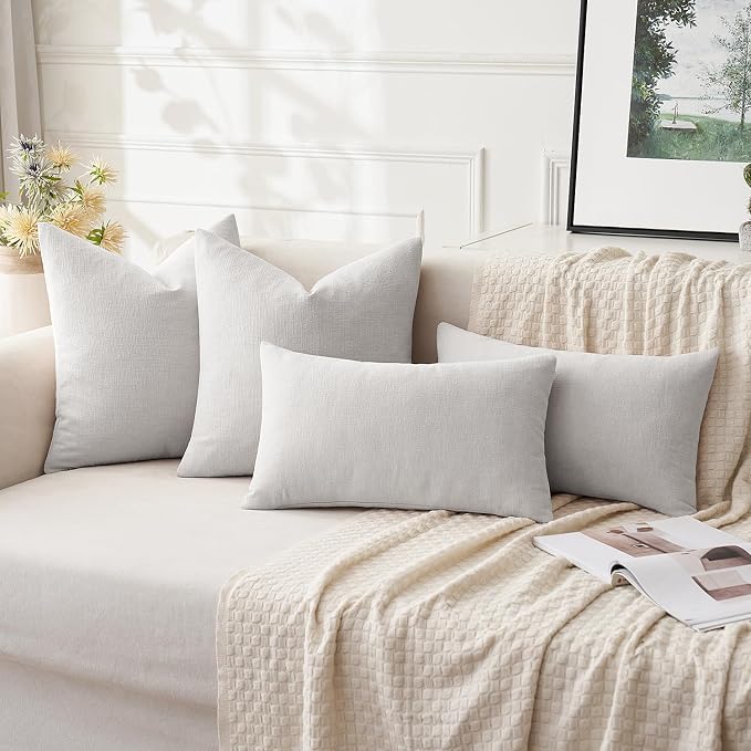 MIULEE Light Grey Chenille Couch Euro Throw Pillow Covers, 22x22 | Set of 2, Soft Modern Farmhouse Style, Decorative Pillowcases for Sofa Living Room Bed, Home Decor
