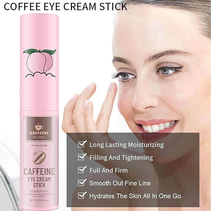 2Pcs Caffeine Eye Balm Stick, Anti-Aging Eye Balm for Puffiness, Dark Circles, Wrinkles, Firm the Light Beige Around The Eyes,Moisturizer Stick with Retinol and Hyaluronic Acid