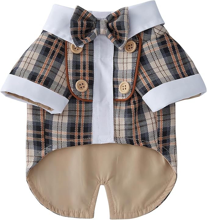 GabeFish Pets Wedding Jackets Suit for Dogs with Bow Tie Puppy Cat Formal Clothes Shirt Tuxedo (Coffee, XL (Chest 18.8in/48cm))