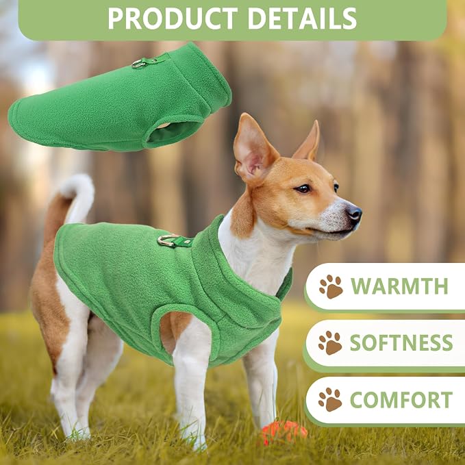 2 Pack Dog Sweater with Leash Ring, Warm Pet Clothes Thick Clothes Coat Fleece Dog Sweaters for Small Dogs Girl Boy Pullover Doggie Jacket for Fall Winter (Blue,Green, Small)