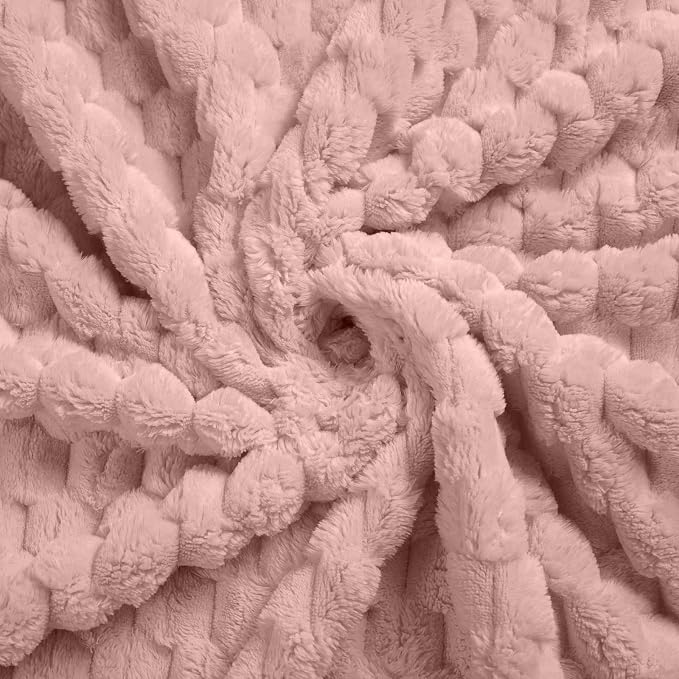 Excervent Hexagon Jacquard Throw Blanket for Bed, 60x80 Inches, Grey Pink | Big Decorative Fuzzy Flannel Fleece Throw Blanket for Sofa Bed Couch, Super Soft Cozy, Suitable for All Seasons