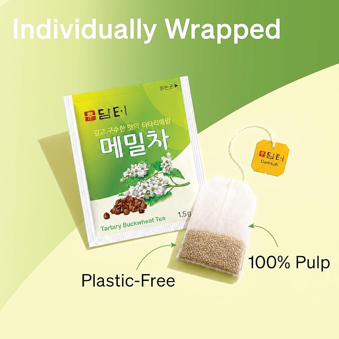 Damtuh Buckwheat Tea Bags, Korean Tartary Buckwheat Tea, Caffeine-Free, 50 Bags