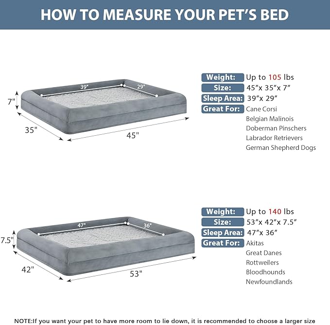 WNPETHOME XXL Extra Large Orthopedic for Senior Dog BedComfy Sleeping | Washable Waterproof Dog Couch with Removable Cover, Large Pet Sofa Bed with Bolster Sides for Relaxing Grey 45x35 Inch