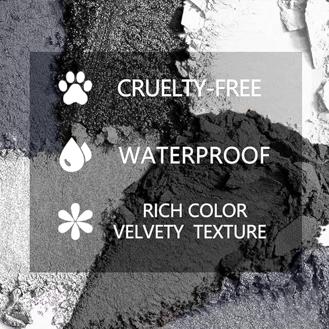 evpct 9 Colors Silver Gray Glitter Eyeshadow Palette, Black Smokey Grey and Silver White Sparkle Glitter Shimmer Shiny Eye Shadow Palette Makeup for older Women, Goth Gothic Highly Pigmented Eyeshadow