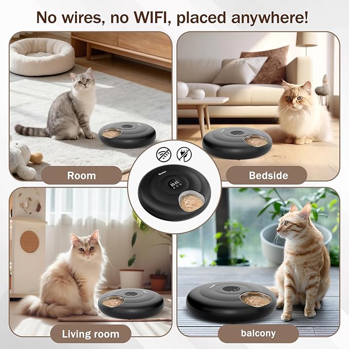 Automatic Wet Food Cat Feeder 6 Meal with Stainless Steel Tray, Auto Refrigerated Wet Foods Feeder for Cats Dogs, Programmable Timed Fresh Foods Dispenser with 2 Ice Packs for Kitty Puppy Cat Dog