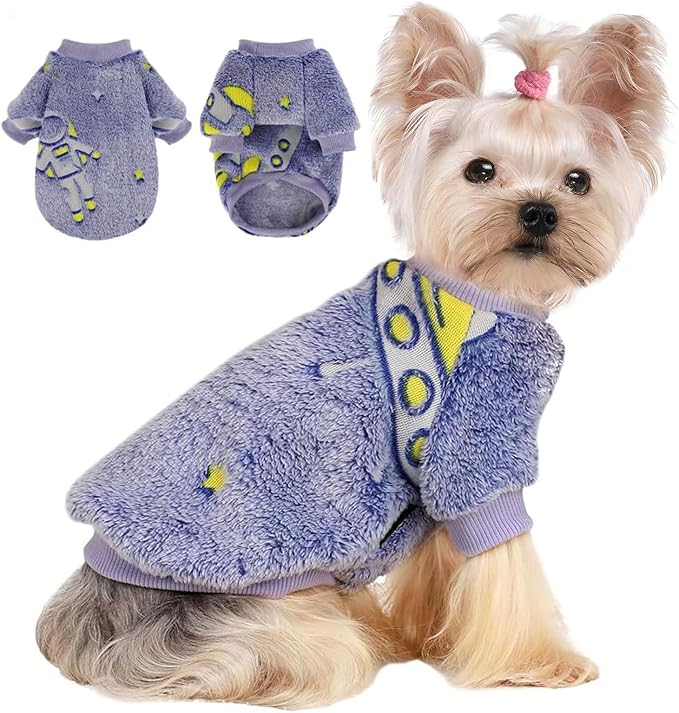 Dog Sweater Glow in The Dark Girl Pink Small Fleece Clothes Winter Soft Thickening Warm Puppy for Dogs Boy Teacup Yorkie Chihuahua (XXS,Blue)