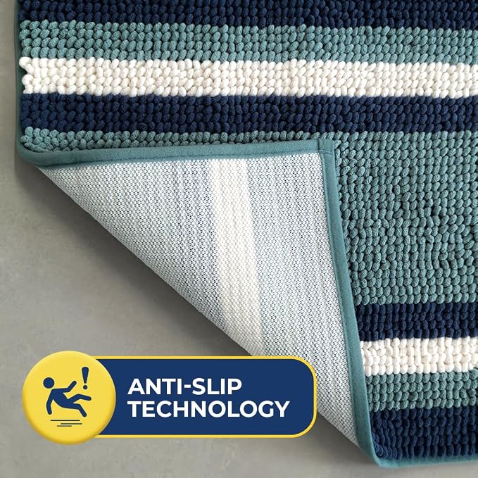 Muddy Mat® Super Absorbent Loop-Thread Chenille Dog Door Mat for Muddy Paws – Non-Slip, Machine Washable Indoor Entry Rug, Quick-Dry Pet Mat for Entryway – Ocean Stripes 19"x30"