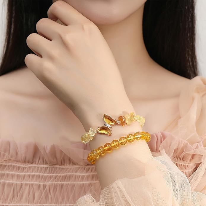 DUQGUHO 2Pcs Butterfly Bracelets for Women Healing Crystals Bracelets for Women Natural Gemstone Bead Bracelet Cute Butterfly Charm Bracelet Stretch 8mm Crystal Jewelry Gifts for Women