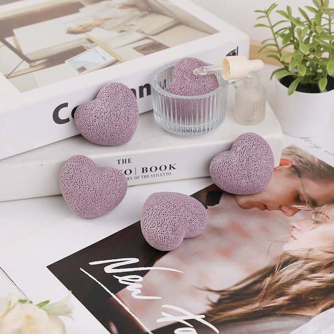 TUMBEELLUWA 2 PCS Purple Heart Shaped Lava Rocks for Essential Oils | 1.73 Inches Porous Oil Diffuser Stone, Aroma Diffuser for Home Office, Carved Heart Stone for Romantic Wedding Favor & Decor
