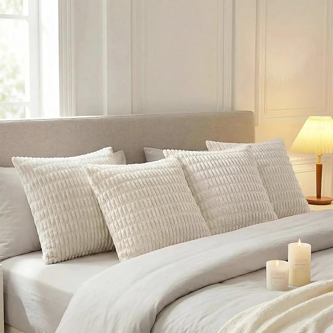 Fancy Homi 4 Packs Decorative Throw Pillow Covers for Living Room Couch Bed, Modern Farmhouse Boho Home Décor Accent Cushion Case, 16" x 16", Cream