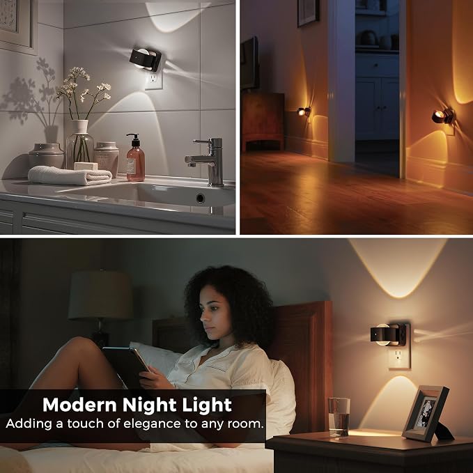 L LOHAS LED Night Light Projector, Night Lights Plug into Wall 3CCT 2 Pack | 2000K/3000K/5000K Adjustable Color Temperature Nightlight, Rotating Nightlight with Light Sensor for Hallway, Bathroom