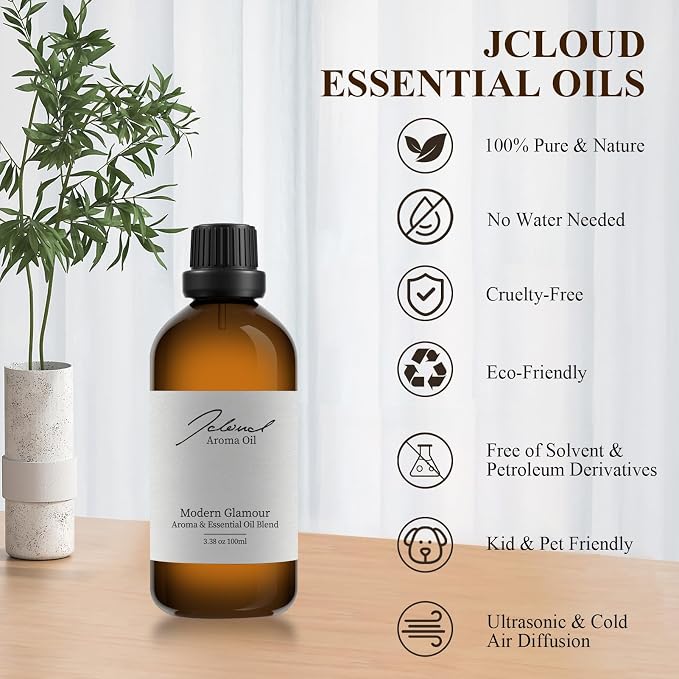 JCLOUD Modern Glamour Essential Oil - Inspired by W Hotel Scent - Pure Aromatherapy Diffuser Oil with Rose and Cedarwood, Home Luxury & Hotel Scents - 100mL