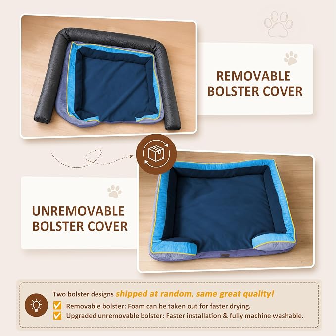 Comfort Expression Orthopedic Dog Bed for Extra Large Dogs with Bolster | Waterproof Dog Couch Bed with Washable Cover & Non-Slip Bottom, Supportive Egg Crate Foam XL Pet Bed, 42x30 Inch