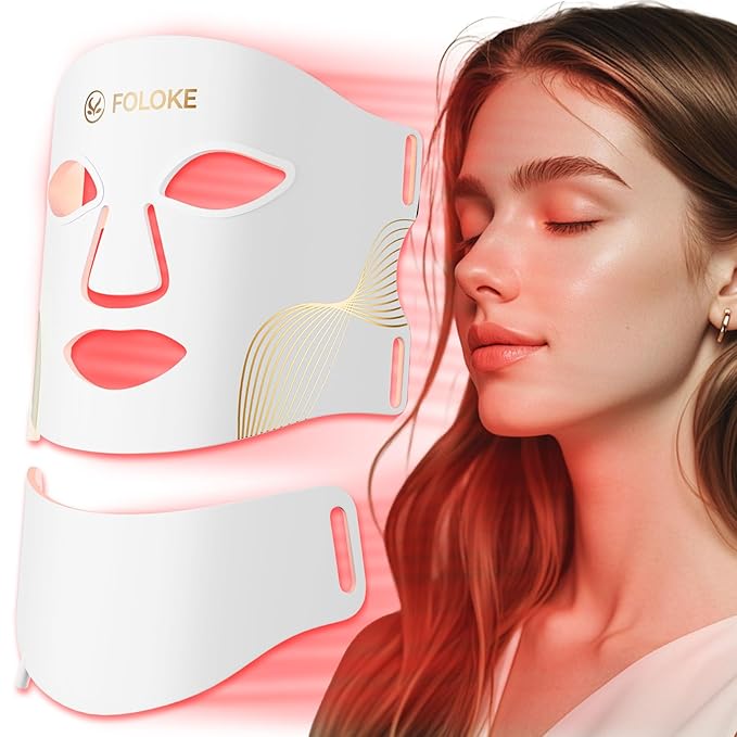 FOLOKE LED Light Therapy Mask Skin Care, LEDs face mask & neck mask Red - Wavelength for Home Use, – Advanced Skincare Made Easy (Snow White)