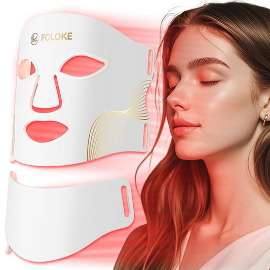 FOLOKE LED Light Therapy Mask Skin Care, LEDs face mask & neck mask Red - Wavelength for Home Use, – Advanced Skincare Made Easy (Snow White)