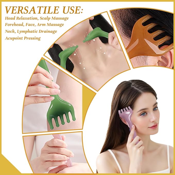 GSHOW Scalp Massager Handheld Comb Resin Relax Massage Tool - Manual Relaxation Tool for Soothing Head Massage - Set of 2