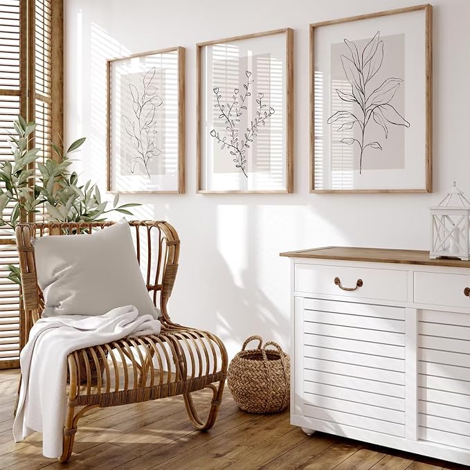 Neutral Botanical Prints Wall Art Decor Plant Minimalist Canvas Pictures Vintage Beige Wall Art Modern Farmhouse Line Poster Boho Abstract Painting Artwork for Bedroom 24x36 Inch Unframed Set of 3