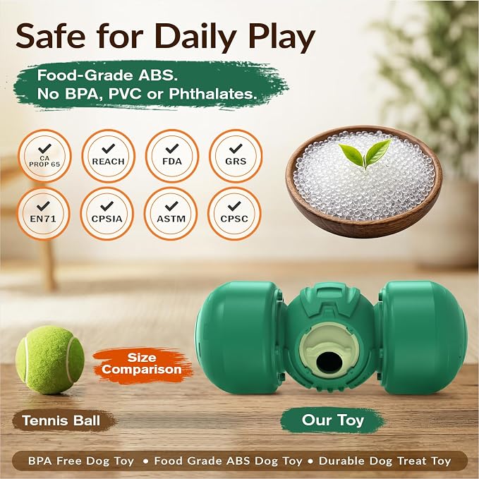 KADTC XL Dog Treat Dispenser Toy, Wobble Giggle Bone for Medium/Large Dogs | Roll-to-feed puzzle feeder: adjustable slow-feeder flow, mental exercise, energy burn, boredom relief, helps lower bloat risk
