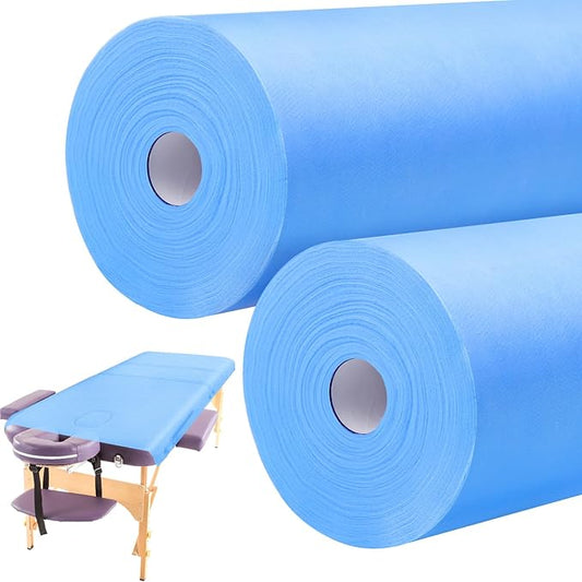 Tudomro 2 Rolls Disposable Non Woven Bed Sheets 24 x 71 Inch Massage Table Paper Covers Non Woven Fabric Massage Sheets Waterproof Spa Breathable Bed Cover for Beauty Salon (Blue)