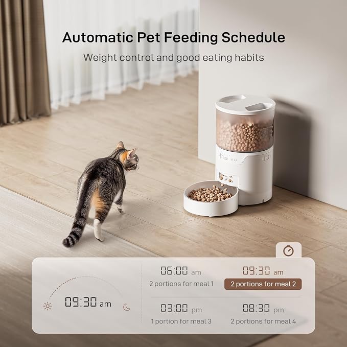 IMIPAW PET Automatic Cat Feeder: 3L Auto Food Dispenser with Timed Feeding| 6 Meal Programmable& 1-20 Portion Precise Control- Easy to Clean & Setup for Cat Indoor| Desiccant Bag Keep Food Fresh