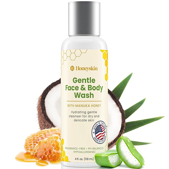Face and Body Wash Moisturizer for Acne and Sensitive Skin Body Wash with Manuka Honey - Hydrating Facial Cleanser for Dry and Sensitive Skin and Anti-Aging Skincare for Men and Women (4oz)