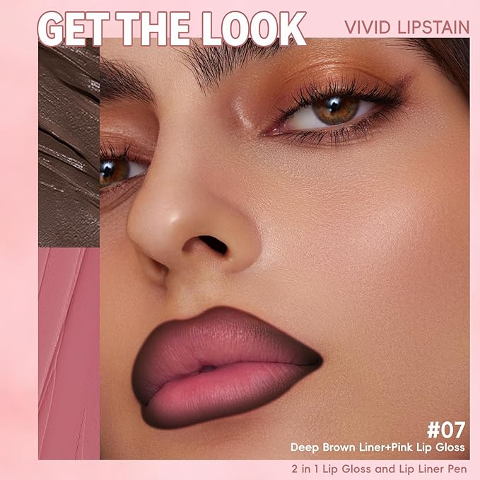 Lip Liner Gloss Lip Combo Set, 2 in 1 Lip Duo Dark Brown Lip Liner Lipstick Matte Velvet Natural Nude Pink Tinted Gloss Lip Kit, Smooth Quick Fuller Lip Makeup for Women07#Matte Mulberry
