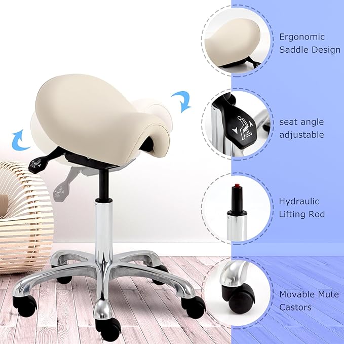 Ergonomic Saddle Chair - Adjustable Saddle Stool for Salon Spa Drafting Tattoo and Lash Tech